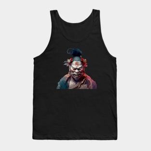 Wrath of a Samurai No. 2: Oni Transformation -- Perturbed Samurai with the word for "Idiot", "Stupid" in kanji (痴 [chī] ) on his forehead on a Dark Background Tank Top